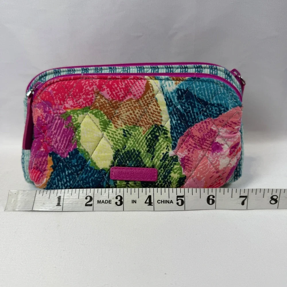 Vera Bradley Cosmetic Pouch Women Small Multicolor Quilted Floral Double Zip Bag